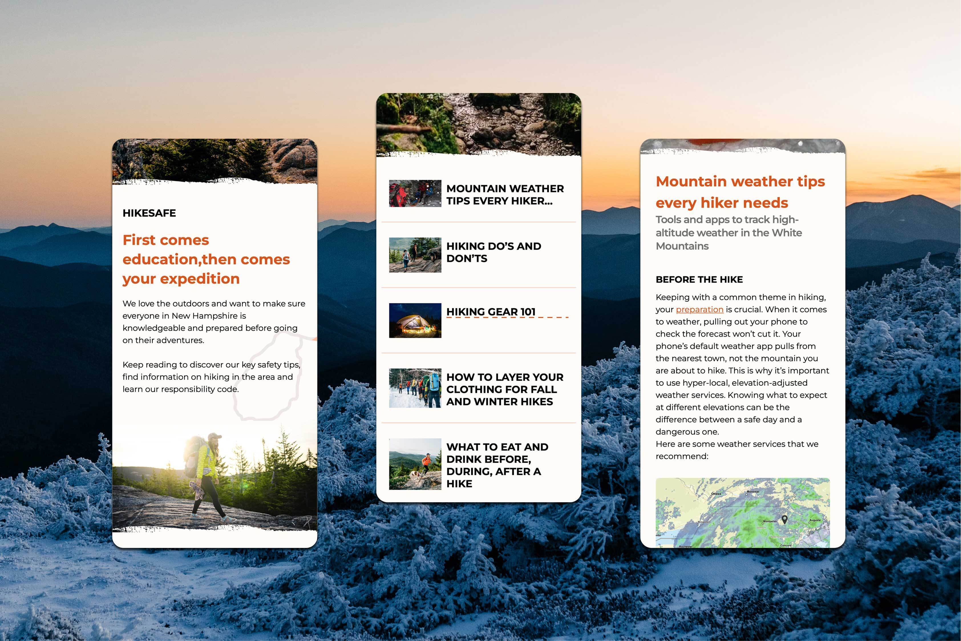 Hike Safe Mobile Screens
